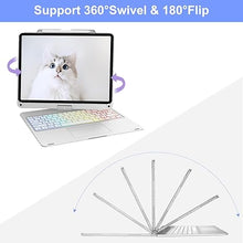 Load image into Gallery viewer, Swivel Wireless Keyboard Case for iPad Pro 12.9 (6th/5th/4th/3rd Gen), Rainbow Backlits & Multi-Touch Trackpad, Magic 360° Rotatable Protective Keyboard Cover with Pencil Holder, Thin & Light-Silver