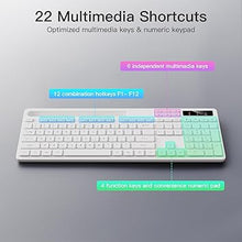 Load image into Gallery viewer, Wireless Keyboard and Mouse Combo, Soueto 2.4G Full-Sized Computer Keyboard with Phone Tablet Holder, 22 Multimedia Shortcuts, Numeric Keypad, 6 Button Silent Mouse for Windows, Mac (White)