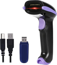Load image into Gallery viewer, WoneNice Barcode Scanner Wireless 2-in-1 (2.4Ghz Wireless+USB 2.0 Wired) Handheld Bar Code Scanner Reader (Purple)