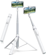 Load image into Gallery viewer, TONEOF 66" Automatic Tripod,Auto-Open Phone Tripod Stand with Magnetic Rechargable Remote,Selfie Stick Tripod 360° Vertical & Horizontal Rotatable,Stable Travel Tripod for iPhone/Android(White)