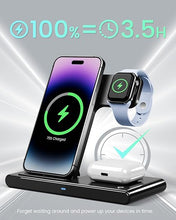 Load image into Gallery viewer, Wireless Charger iPhone Charging Station: 3 in 1 Charger Stand Multiple Devices for Apple - iPhone 16 15 14 Pro Max 13 12 11 - Watch 10 9 8 7 6 5 4 3 2 SE and Ultra Series - Airpods 4 3 2 Pro