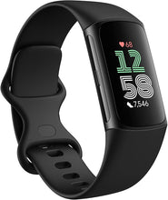 Load image into Gallery viewer, Fitbit Charge 6 Fitness Tracker with Google apps, Heart Rate on Exercise Equipment, 6-Months Premium Membership Included, GPS, Health Tools and More, Obsidian/Black, One Size (S & L Bands Included)