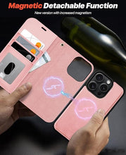 Load image into Gallery viewer, OCASE for iPhone 16 Pro Case Detachable Wallet Case with Card Holder, 2 in 1 Pu Leather Flip Folio with RFID Blocking Stand Wrist Strap Shockproof Phone Cover 6.3 Inch 2024, Light Pink