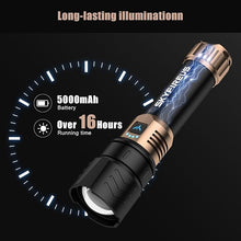 Load image into Gallery viewer, SKYFIRE LED Flashlight 10000 High Lumens,Super Bright Rechargeable Flashlight with Ignition Lens, Zoomable,Four Modes,Waterproof Flash Light for Camping Essentials,Outdoor,Home (Black &Gold)