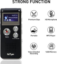 Load image into Gallery viewer, Voice Recorder 16GB Capacity Voice Activated Recording Device Digital Voice Recorder for Lectures, Meetings, Interviews Audio Recorder with USB Rechargeable WAV/MP3 Tape Recorder (16GB)