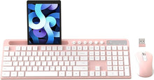 Load image into Gallery viewer, Wireless Keyboard and Mouse Combo, MARVO 2.4G Ergonomic Wireless Computer Keyboard with Phone Tablet Holder, Silent Mouse with 6 Button, Compatible with MacBook, Windows (Pink)