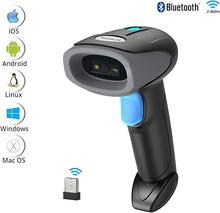 Load image into Gallery viewer, Sumicor Bluetooth Wireless Barcode Scanner with Stand, Handfrees Automatic Scanning & Manual Trigger Hand Barcode Scanner Gun, 1D 2D QR Code DM Scanner Work with Smart Phone, Tablet, PC