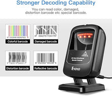 Load image into Gallery viewer, Eyoyo 1D 2D Desktop Barcode Scanner, Omnidirectional Hands-Free USB Wired Barcode Reader, Capture Barcodes from Mobile Phone Screen, Automatic Image Sensing for Supermarket Library Retail Store