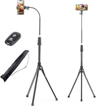 Load image into Gallery viewer, UBeesize 92’’ Cell Phone Tripod Stand with 16.5’’ Gooseneck and Remote, Overhead Tripod with Adjustable 360°Ball Head & Phone Holder for iPhone 14 Pro Max/Plus/13/12/11, Android Cell Phone