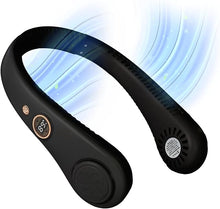Load image into Gallery viewer, Portable Neck Fan Rechargeable USB, 5 Adjustable Modes, 4000 mAh Battery, 4-6 Hour Battery, Bladeless Fan Design, LCD Screen, Super Quiet Fan, 360° Coverage (Black)