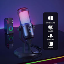 Load image into Gallery viewer, JARO USB 192kHz/24bit Cardioid Condenser Microphone with Mute Noise Cancelation RGB for Gaming Podcast Streaming YouTube Zoom AMSR Singing Studio Recording on PC Laptop Mac PS5 Tablet Phone, J100-CS