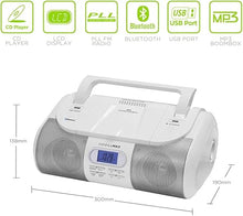 Load image into Gallery viewer, HANNLOMAX HX-318CD Portable CD/MP3/USB Boombox, FM PLL Radio, Bluetooth, 1 USB Port for MP3 Playback, 1 USB Port for 1A Charging, Aux-in Jack, Headphone Jack, AC/DC Dual Power Source. (White)