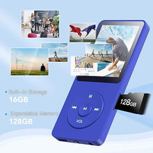 Load image into Gallery viewer, AGPTEK A02S 16GB MP3 Player, 70 Hours Playback Lossless Sound Music Player, Supports up to 128GB, Dark Blue
