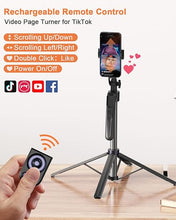Load image into Gallery viewer, 71” Auto Face Tracking Tripod for iPhone with Light,360° Rotating Phone Stand with Rechargeable Remote Control for TikTok Vlog Video Recording, Phone Tripod for Android Camera/GoPro/Ring Light