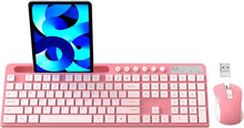 Load image into Gallery viewer, Wireless Keyboard and Mouse Combo, MARVO 2.4G Ergonomic Wireless Computer Keyboard with Phone Tablet Holder, Silent Mouse with 6 Button, Compatible with MacBook, Windows (Sakura Pink)