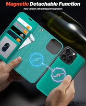 Load image into Gallery viewer, OCASE for iPhone 16 Pro Max Case Detachable Wallet Case with Card Holder, 2 in 1 Pu Leather Flip Folio with RFID Blocking Stand Wrist Strap Shockproof Phone Cover 6.9 Inch 2024, Blue Green