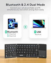 Load image into Gallery viewer, Samsers Multi-Device Foldable Bluetooth Keyboard with Touchpad, Rechargeable Dual-Mode(2.4G+BTx2) Wireless Keyboard with Holder, Portable Folding Keyboard for Android Windows iOS Mac OS - Black