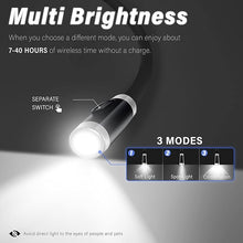 Load image into Gallery viewer, Vekkia Rechargeable LED Neck Reading Light, Book Lights for Reading in Bed, 3 Brightness Levels, Flexible Soft Silicone Arms Comfortable Wear, Long Lasting. Great for Readers, Craft & Knitting,Black