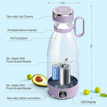 Load image into Gallery viewer, Portable Blender, MIAOKE 6 Blades Juicer Cup for Juice Shakes and Smoothies 350ml Mini Blender with Led Display Usb Rechargeable,3000Mah Rechargeable Battery, for Home Sports Outdoors Travel-Purple
