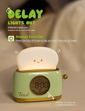 Load image into Gallery viewer, Toast Night Lamp Lights, Cute Toaster Digital Alarm Clock, Dimming LED Breader Lamp 1200mAh Rechargeable Night Light for Bedroom, Bedside, Desktop