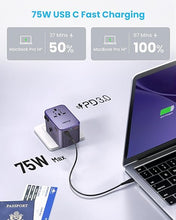 Load image into Gallery viewer, Universal Travel Adapter, VINTAR 75W GaN International Power Adapter with 3 USB C PD and 2 USB A QC, All in One Travel Essentials for UK/EU/USA/AUS, Travel Adapter Worldwide for Laptops Phones, Purple