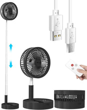 Load image into Gallery viewer, AICase Stand Fan,Folding Portable Telescopic Floor/USB Desk Fan with 7200mAh Rechargeable Battery,4 Speeds Super Quiet Adjustable Height and Head Great for Office Home Outdoor Camping-Black