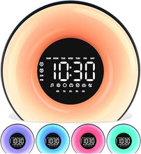 Load image into Gallery viewer, Wake Up Light Sunrise Alarm Clock with Sunrise Sunset Simulation 23 Nature Sleep Sounds 13 Colors Night Light Dual Alarms Snooze Function Sleep Aid for Heavy Sleepers Kids Adults (Black)
