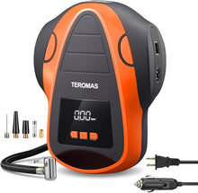 Load image into Gallery viewer, TEROMAS Tire Inflator Portable Air Compressor, Air Pump DC/AC for Car Tires 12V DC and Other Inflatables at Home 110V AC, Digital Electric Tire Pump with Pressure Gauge(Orange)
