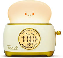 Load image into Gallery viewer, Toast Night Lamp Lights, Cute Toaster Digital Alarm Clock, Dimming LED Breader Lamp 1200mAh Rechargeable Night Light for Bedroom, Bedside, Desktop