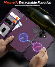 Load image into Gallery viewer, OCASE for iPhone 16 Case Detachable Wallet Case with Card Holder, 2 in 1 Pu Leather Flip Folio with RFID Blocking Stand Wrist Strap Shockproof Phone Cover 6.1 Inch 2024, Dark Purple