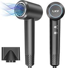 Load image into Gallery viewer, LKV Hair Dryer,Professional Ionic Hair Dryer with 200 Million Negative Ions,1500W High-Speed Ionic Hairdryer for Fast-Drying, Low Noise with Nozzle, Lightweight for Home Salon and Travel-Dark Gray