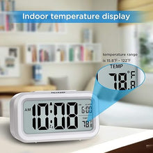 Load image into Gallery viewer, Peakeep Night Light Digital Alarm Clock Battery Operated with Indoor Temperature, Desk Small Clock (White)