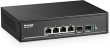Load image into Gallery viewer, MokerLink 4 Port 2.5G PoE Switch with 2 Port 10G SFP+ Slot, 4 x 2.5G Base-T Ports Compatible with 10/100/1000Mbps, IEEE8023af/at PoE 78W, Metal Unmanaged Fanless Small Network Switch