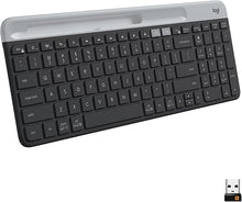 Load image into Gallery viewer, Logitech K585 Multi-Device Slim Wireless Keyboard, Built-in Cradle for Device; for Laptop, Tablet, Desktop, Smartphone, Win/Mac, Bluetooth/Receiver, Compact, Easy Switch, 24 Month Battery - Graphite