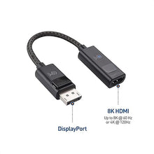 Load image into Gallery viewer, Cable Matters 8K DisplayPort 1.4 to HDMI 2.1 Adapter with 4K 120Hz / 8K 60Hz, 48 Gbps Unidirectional DisplayPort to HDMI 2.1 Cable Adapter in Black, Support for RTX 3080/3090, RX 6800/6900 and More