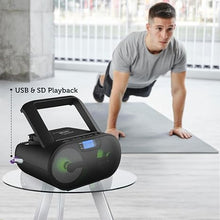 Load image into Gallery viewer, Riptunes Portable CD Player Boombox AM FM Radio, Bluetooth, USB, Aux-Input, MP3 CD Stereo Sound with Bass Boost, Party Lights, Headphone Jack, Backlit LCD Display, with Remote, Black