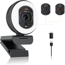 Load image into Gallery viewer, Angetube 4K Webcam with Light for PC: UHD 4K, TOF Auto Focus, Dual AI Noise-Cancelling Mics, 1080p@60FPS, USB Streaming Webcam w/Privacy Cover for Laptop/Mac/Desktop/PC Work w/Zoom/Teams/Google Meet