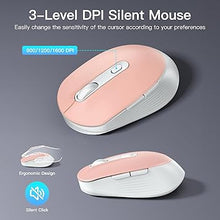 Load image into Gallery viewer, Wireless Keyboard and Mouse Combo, Soueto 2.4G Full-Sized Computer Keyboard with Phone Tablet Holder, 22 Multimedia Shortcuts, Numeric Keypad, 6 Button Silent Mouse for Windows, Mac (Pink)