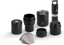 Load image into Gallery viewer, VSSL Nest Pour Over Coffee Kit + Java G25 Grinder Gift Set, Contains Two 10 Oz Mugs, Splash Proof Lid, Pour Over Coffee Dripper, Java G25 Grinder and Storage Connector, Black