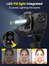 Load image into Gallery viewer, S2 Pro Smartphone Gimbal Stabilizer w/Wireless Lavalier Microphone, Built-in 18cm Extension Rod & Fill Light, Professional 3-Axis Gimbal for iPhone & Android for Video Recording
