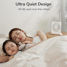 Load image into Gallery viewer, JISULIFE Small Desk Fan, Portable USB Rechargeable Fan, 160° Tilt Folding Personal Mini Fan with 4500mAh Battery, Strong Wind, Ultra Quiet, 4 Speed Modes for Office, Home, Camping - White