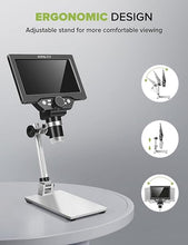 Load image into Gallery viewer, 7" LCD Digital Microscope ANNLOV 1200X Maginfication 1080P Coin Microscope with Metal Stand,12MP Ultra-Precise Focusing Video Camera for Kids Adults,8 LED Fill Lights Windows/Mac Compatible