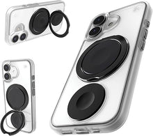 Load image into Gallery viewer, STM Roll Spin MagSafe® Case for iPhone 16 - Designed to Calm Your Mind- Fidget Spinning Disc- Impact Absorbing TPU for Enhanced Drop Protection - 360° Kickstand - Clear/Black