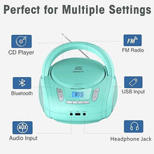 Load image into Gallery viewer, Portable CD Player Boombox with Bluetooth,FM Radio,USB MP3 Playback,AUX-in,Headphone Jack,CD-R/RW and MP3 CDs Compatible,CD Players for Home or Outdoor(Teal-Limited Edition)