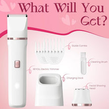 Load image into Gallery viewer, Pubic Hair Trimmer for Women - Electric Razors for Women's Body Groomer, Replaceable Ceramic Blade Heads, Face Hair Remover Head, USB-C&Dock Charging, Waterproof&Easy Cleaning White