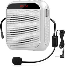 Load image into Gallery viewer, Portable Voice Amplifier with Wired Microphone Headset Rechargeable PA System Speaker Personal Microphone Speech Amplifier Power Amplifiers Loudspeaker for Teachers/Metting/Tour Guide (White)