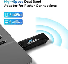 Load image into Gallery viewer, DBIT AC1300 USB WiFi Adapter EDR BT 5.0 Dongle 2.4G/5G Dual Band Wireless Network Adapter for PC Desktop, MU-MIMO, USB 3.0, Supports Windows 11, 10, 8.1, 8, 7, XP/Mac OS X 10.9-10.15
