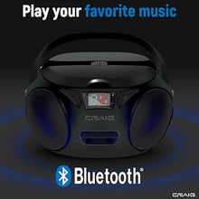 Load image into Gallery viewer, |Craig CD6925 Portable Top-Loading Stereo CD Boombox with AM/FM Stereo Radio | Bluetooth Wireless (Black, Bluetooth) | No Headphone Jack | 3.5mm Aux Input