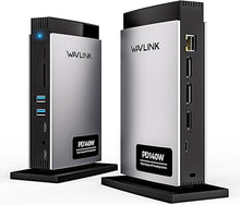 Load image into Gallery viewer, WAVLINK Laptop Docking Station 3 Monitors, 11 in 1 USB C Docking Station with PD3.1 140W Charging, 8K HDMI + Dual 8K Displayport, 5 USB-C/USB-A, SD/TF Slot, Audio/Mic, RJ45 Ethernet for M1/M2/M3/M4