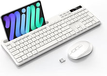 Load image into Gallery viewer, Wireless Keyboard and Mouse Combo, Soueto 2.4G Full-Sized Computer Keyboard with Phone Tablet Holder, 22 Multimedia Shortcuts, Numeric Keypad, 6 Button Silent Mouse for Windows, Mac (White)